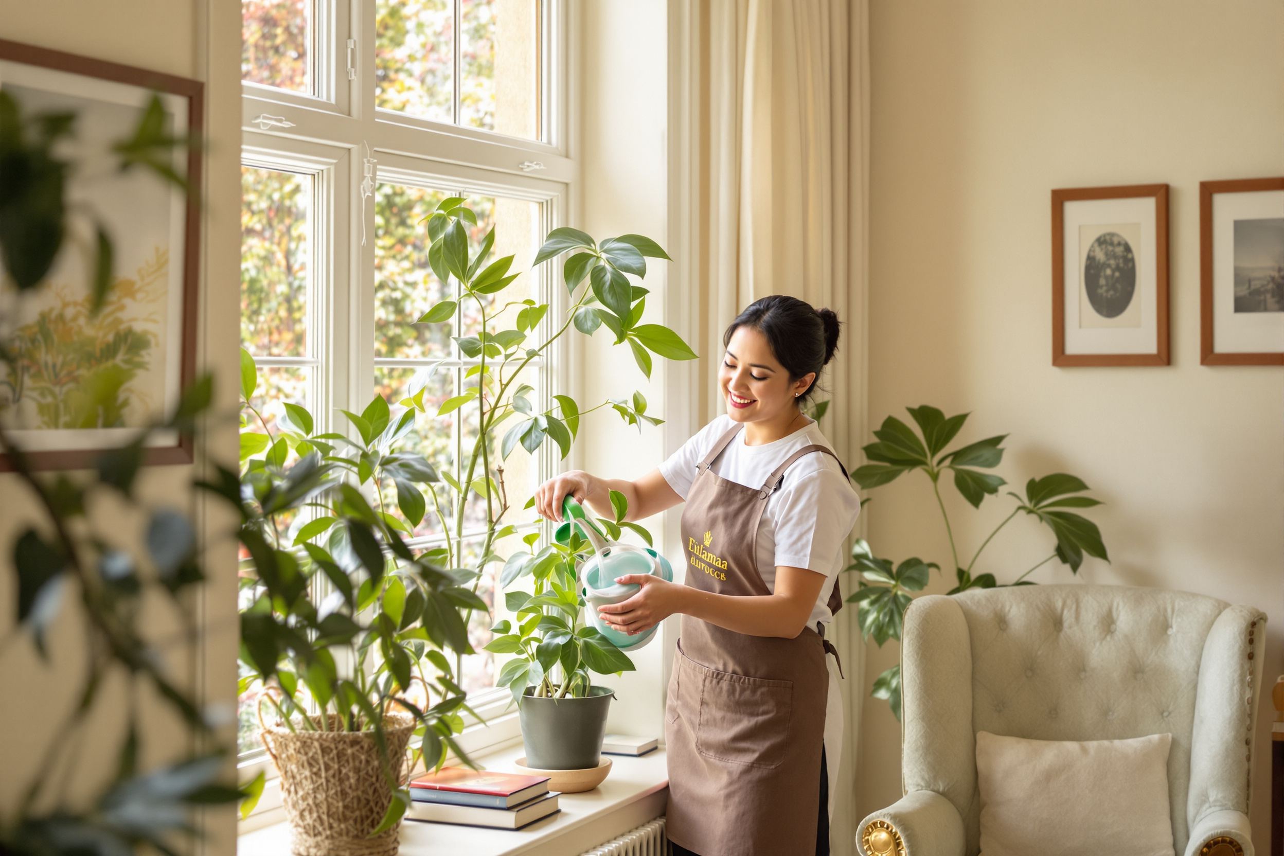 Smiling domestic professional in an elegant London family home