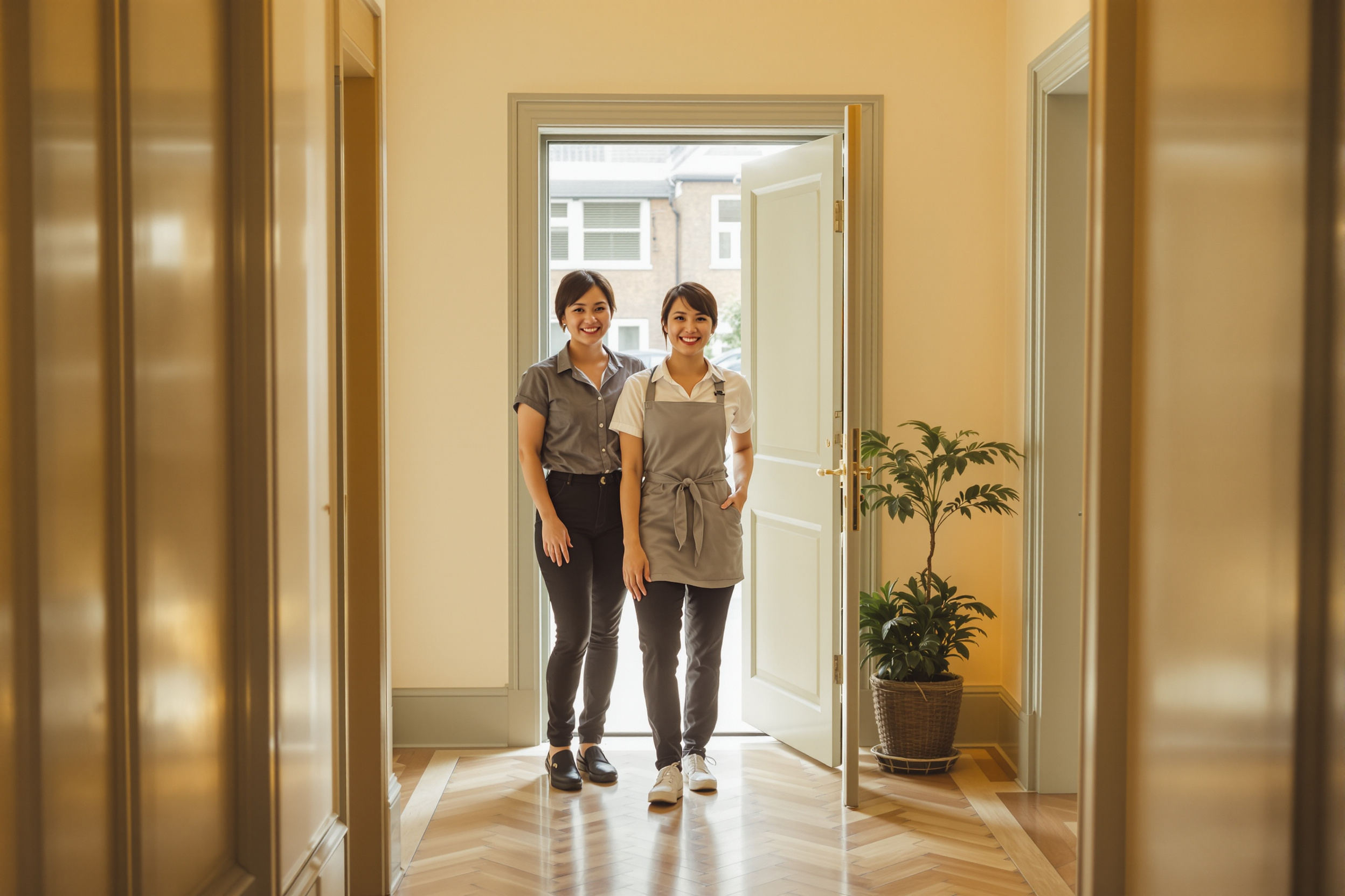 Smiling domestic professional in a bright London home