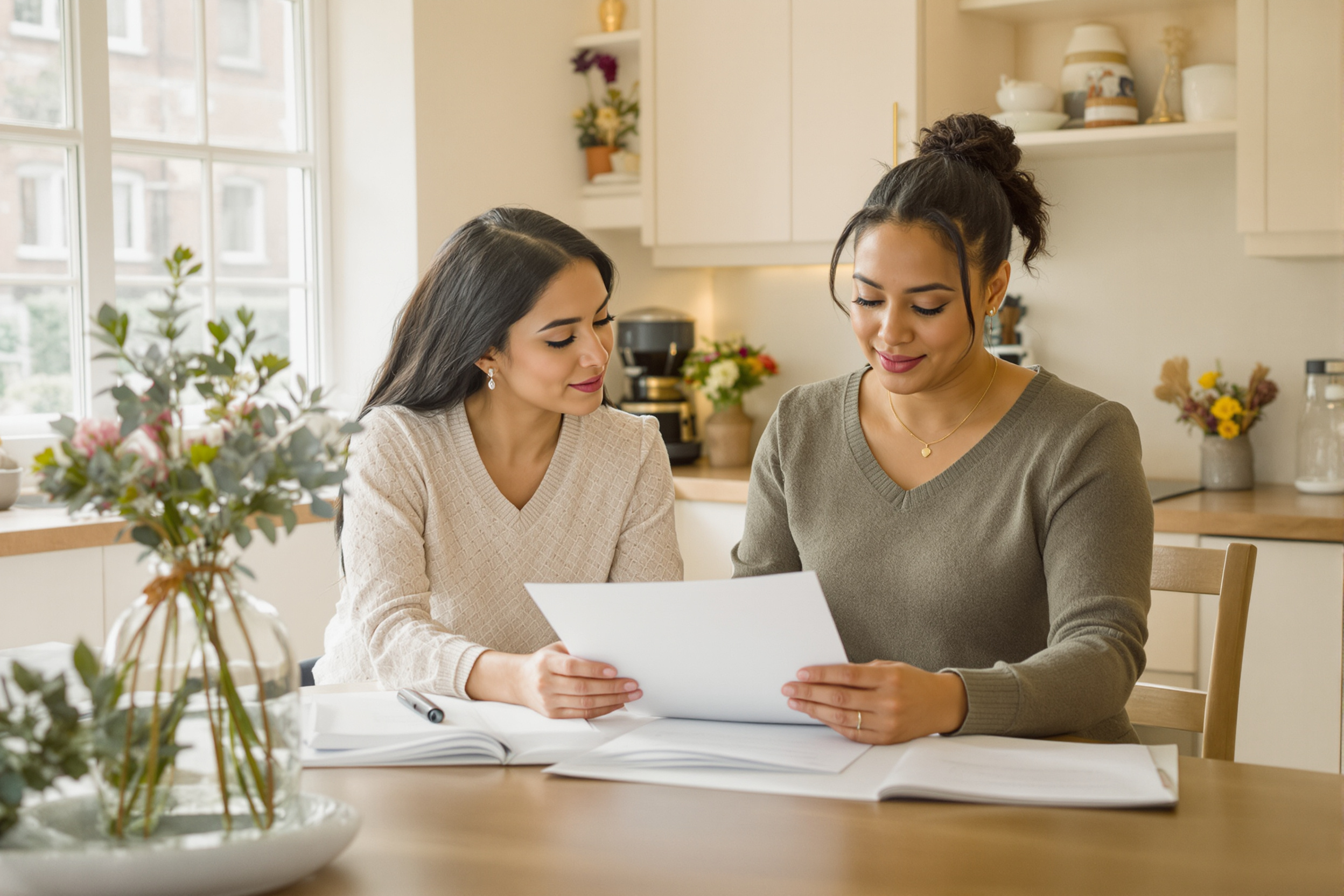 Homeowner and Filipina candidate reviewing a staffing brief together