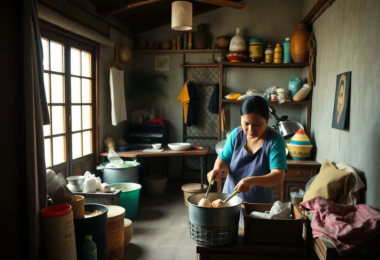 Housekeeper managing laundry and household organisation