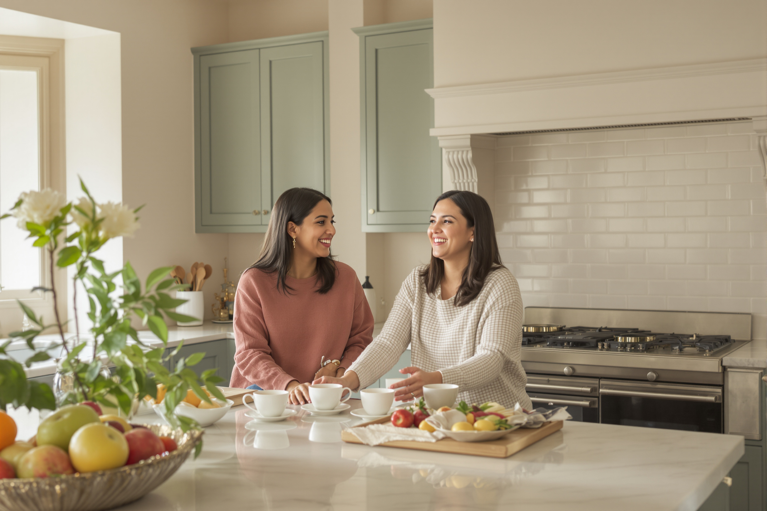 Domestic professional discussing a long-term household role with a family